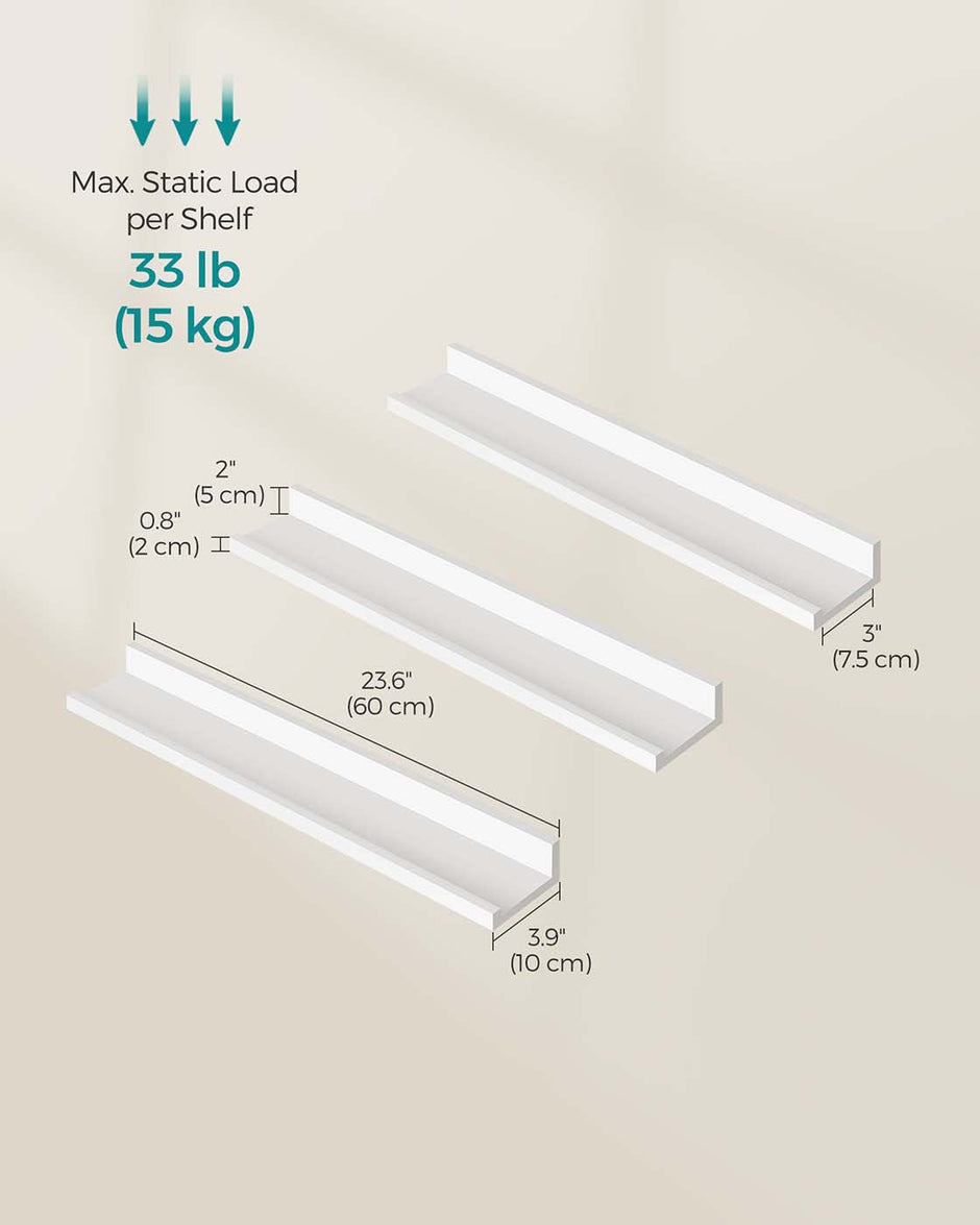 Floating Shelves – MDF – White – High-Gloss Finish – Set of 3, 10 x 80 cm