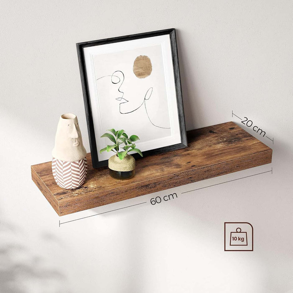 Floating Wall Shelf – MDF – Rustic Brown – 60 cm Display Storage Shelf
