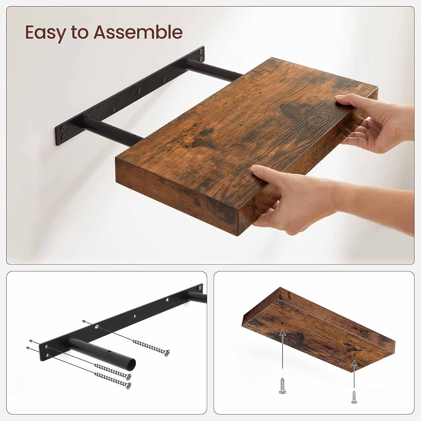 Floating Wall Shelf – MDF – Rustic Brown – 60 cm Display Storage Shelf