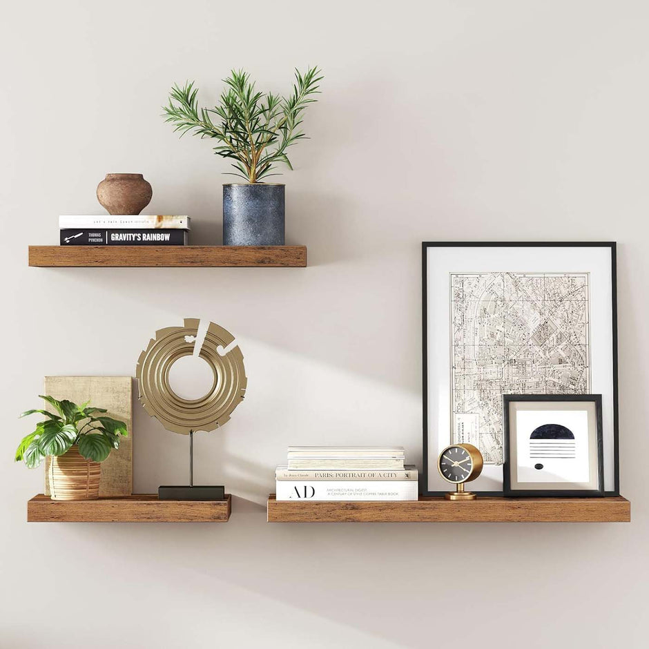 Floating Wall Shelf – MDF – Rustic Brown – 60 cm Display Storage Shelf