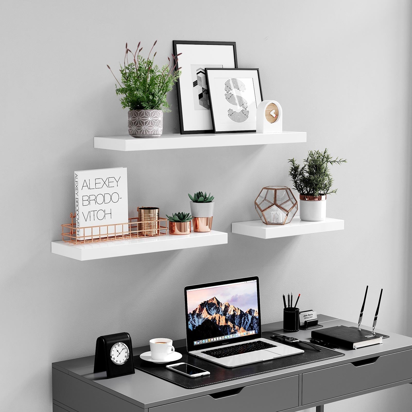 Wall Mounted Bookshelf – MDF – Rustic Brown – 60 cm Floating Shelf for Display and Storage