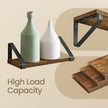 Set of 3 Wall Mounted Floating Shelves – Wood and Metal – Rustic Brown and Matte Black – Versatile Mounting Options