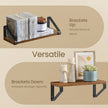 Set of 3 Wall Mounted Floating Shelves – Wood and Metal – Rustic Brown and Matte Black – Versatile Mounting Options