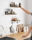Floating Display Shelf Set – Wood – Rustic Brown – Wall Mounted, Industrial Design