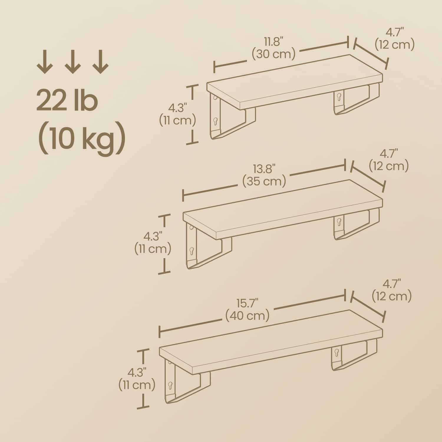 Set of 3 Wall Mounted Floating Shelves – Wood and Metal – Rustic Brown and Matte Black – Versatile Mounting Options