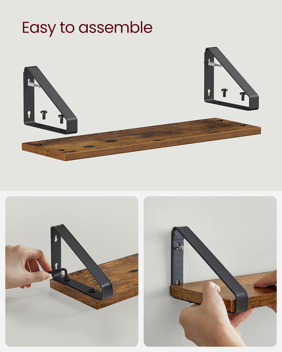 Floating Display Shelf Set – Wood – Rustic Brown – Wall Mounted, Industrial Design
