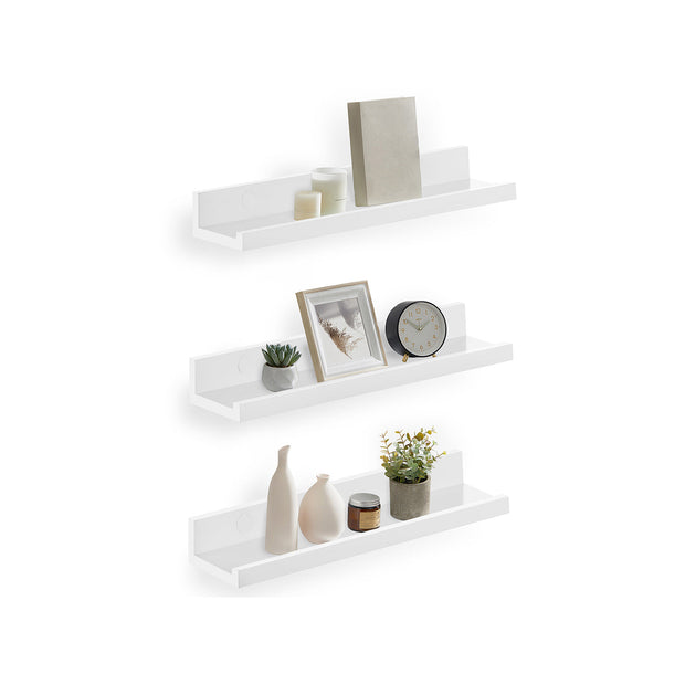 Floating Ledge Shelf – Wood – White – Set of 3 with Invisible Assembly