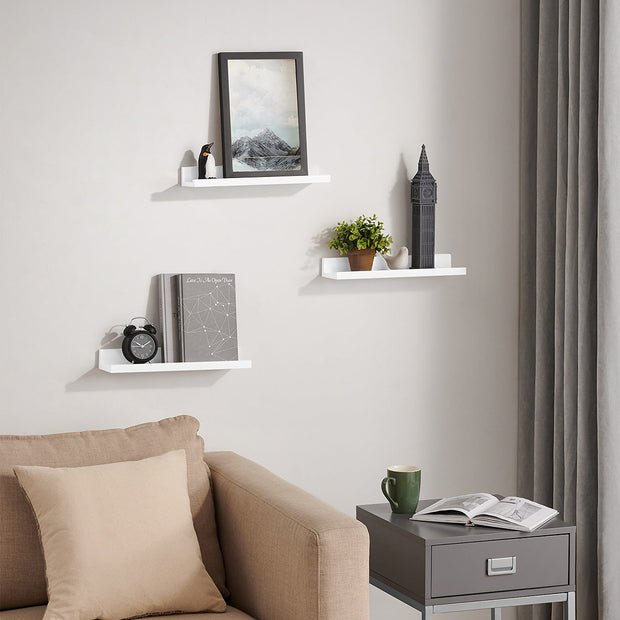 Floating Ledge Shelf – Wood – White – Set of 3 with Invisible Assembly