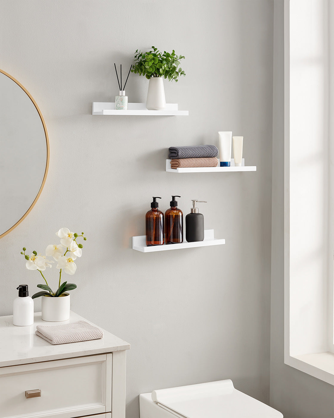 Floating Ledge Shelf – Wood – White – Set of 3 with Invisible Assembly