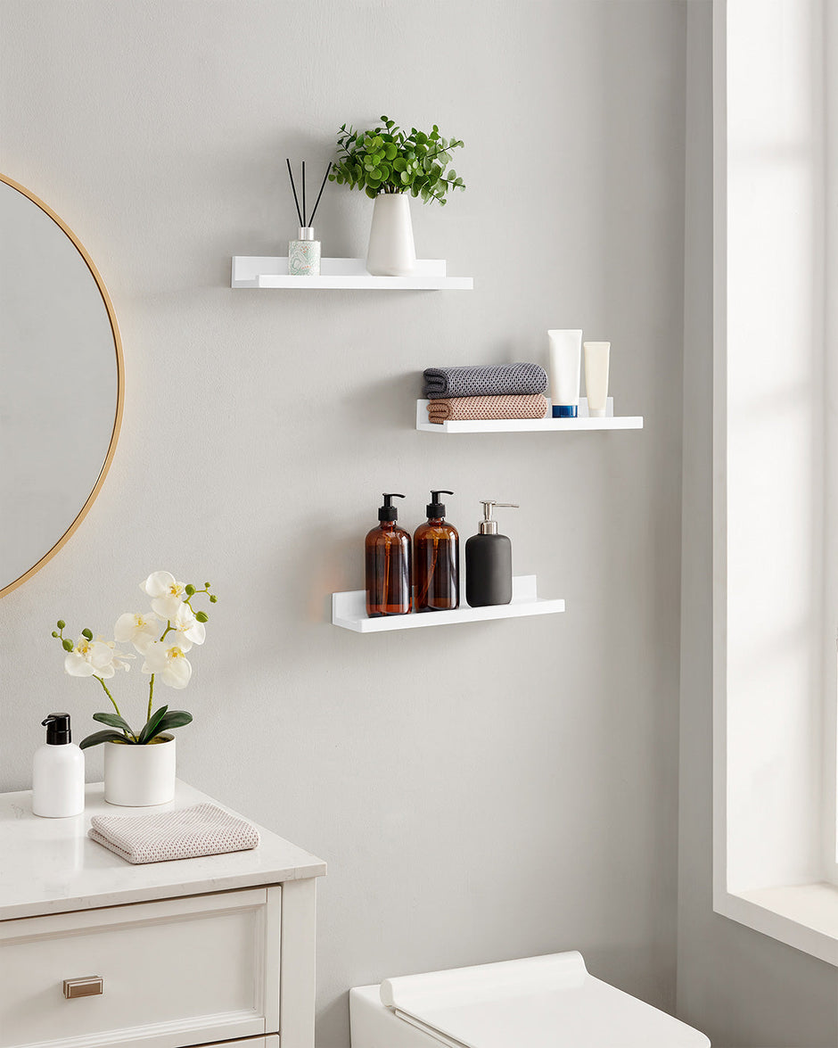 Floating Ledge Shelf – Wood – White – Set of 3 with Invisible Assembly