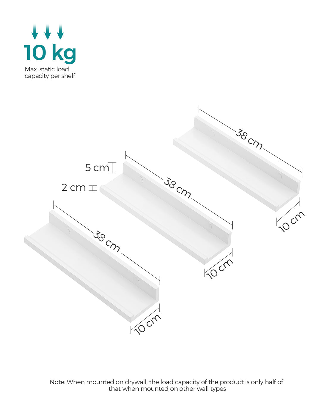 Floating Ledge Shelf – Wood – White – Set of 3 with Invisible Assembly