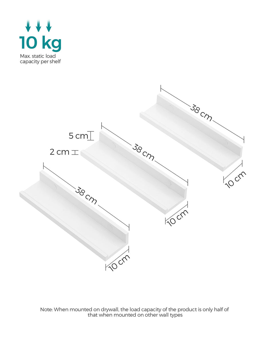 Floating Ledge Shelf – Wood – White – Set of 3 with Invisible Assembly