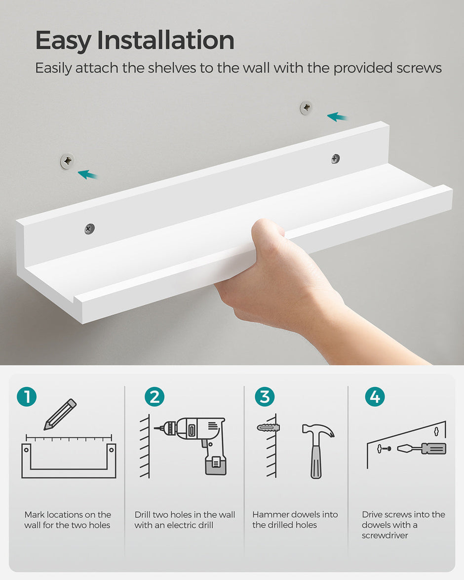 Floating Ledge Shelf – Wood – White – Set of 3 with Invisible Assembly