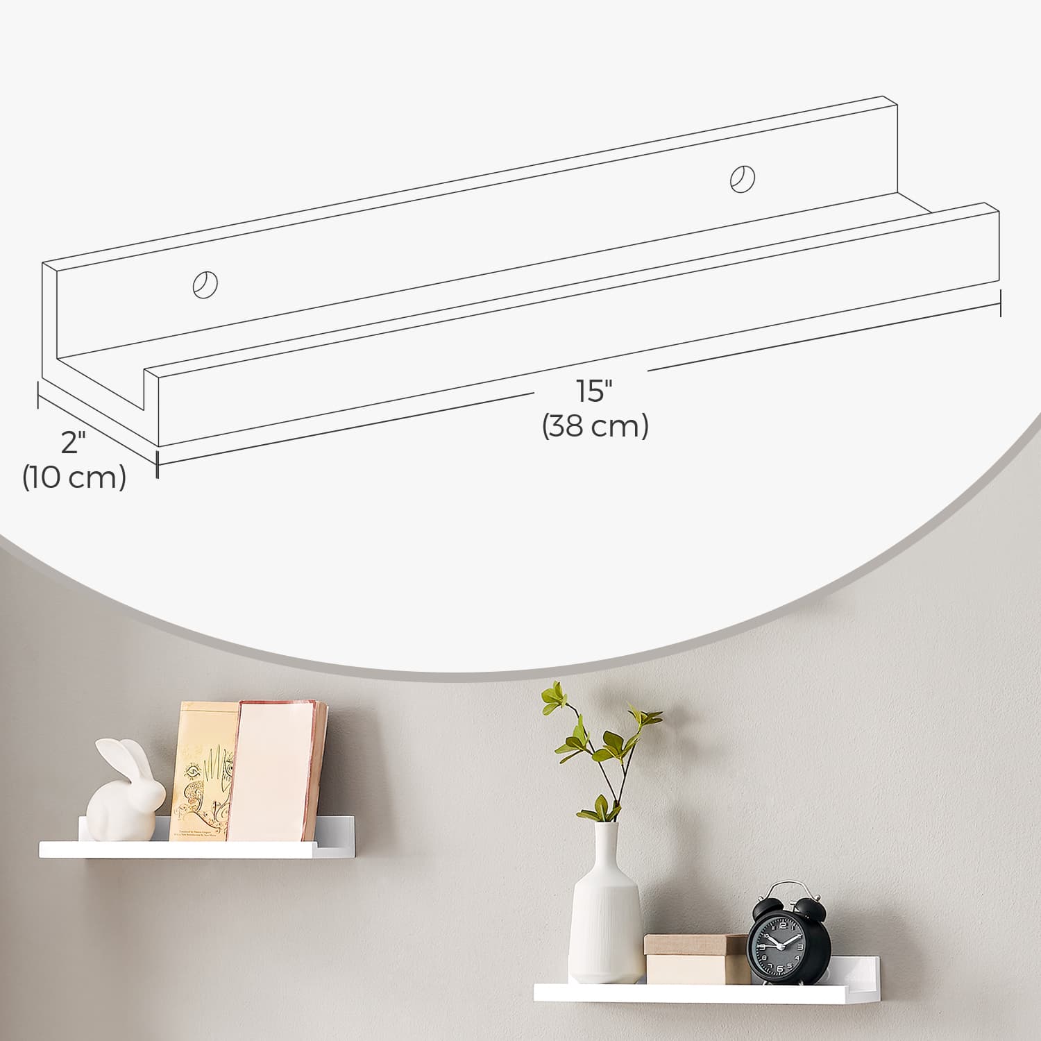 Floating Wall Shelves – Wood – White – Set of 3, Modern Design for Living Room and Home Office