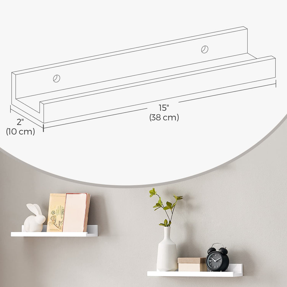 Floating Wall Shelves – Wood – White – Set of 3, Modern Design for Living Room and Home Office