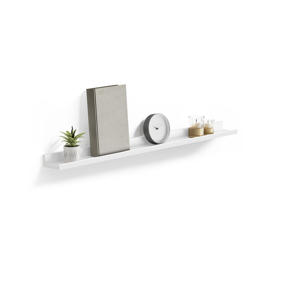 Floating Shelf – MDF – White – Long Design for Picture Frames and Books, 115 x 10 cm