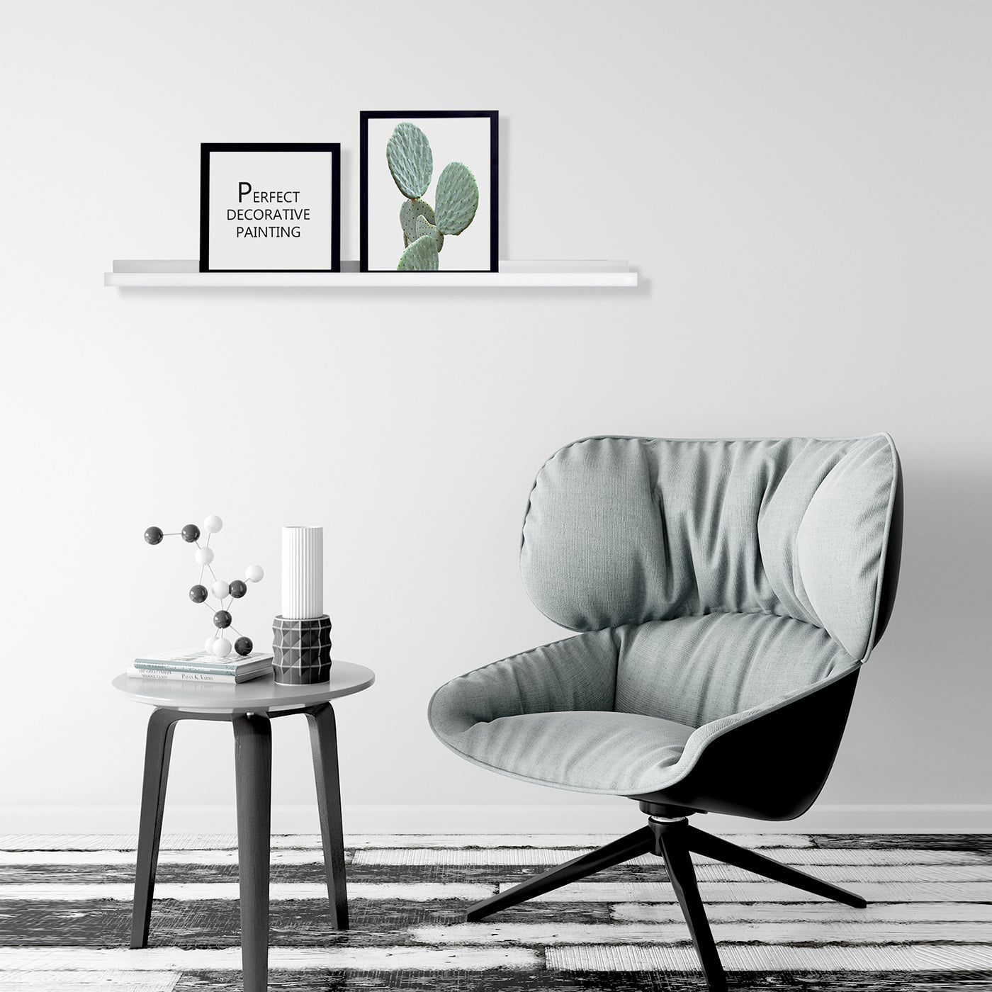 Floating Shelf – MDF – White – Long Design for Picture Frames and Books, 115 x 10 cm