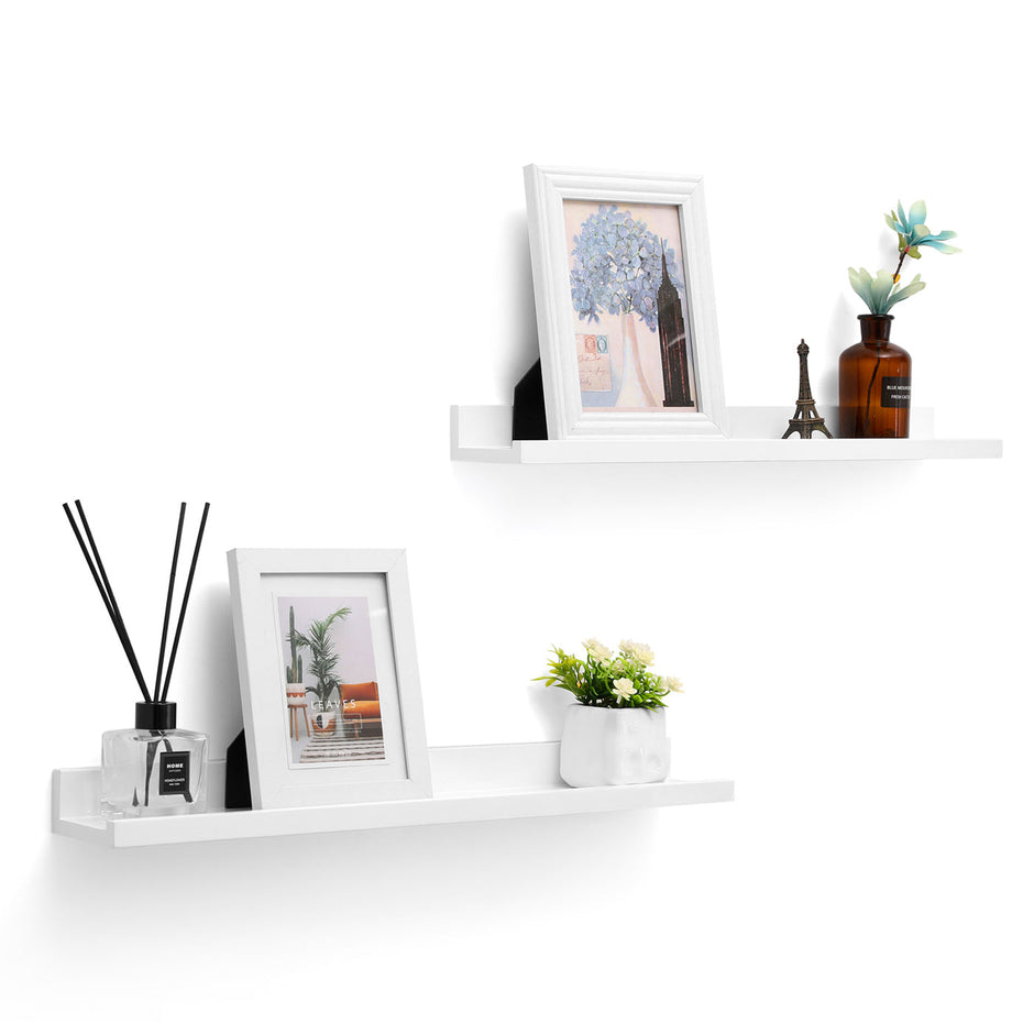 Floating Wall Shelf Set – MDF – White – High-Gloss Finish for Picture Frames and Books