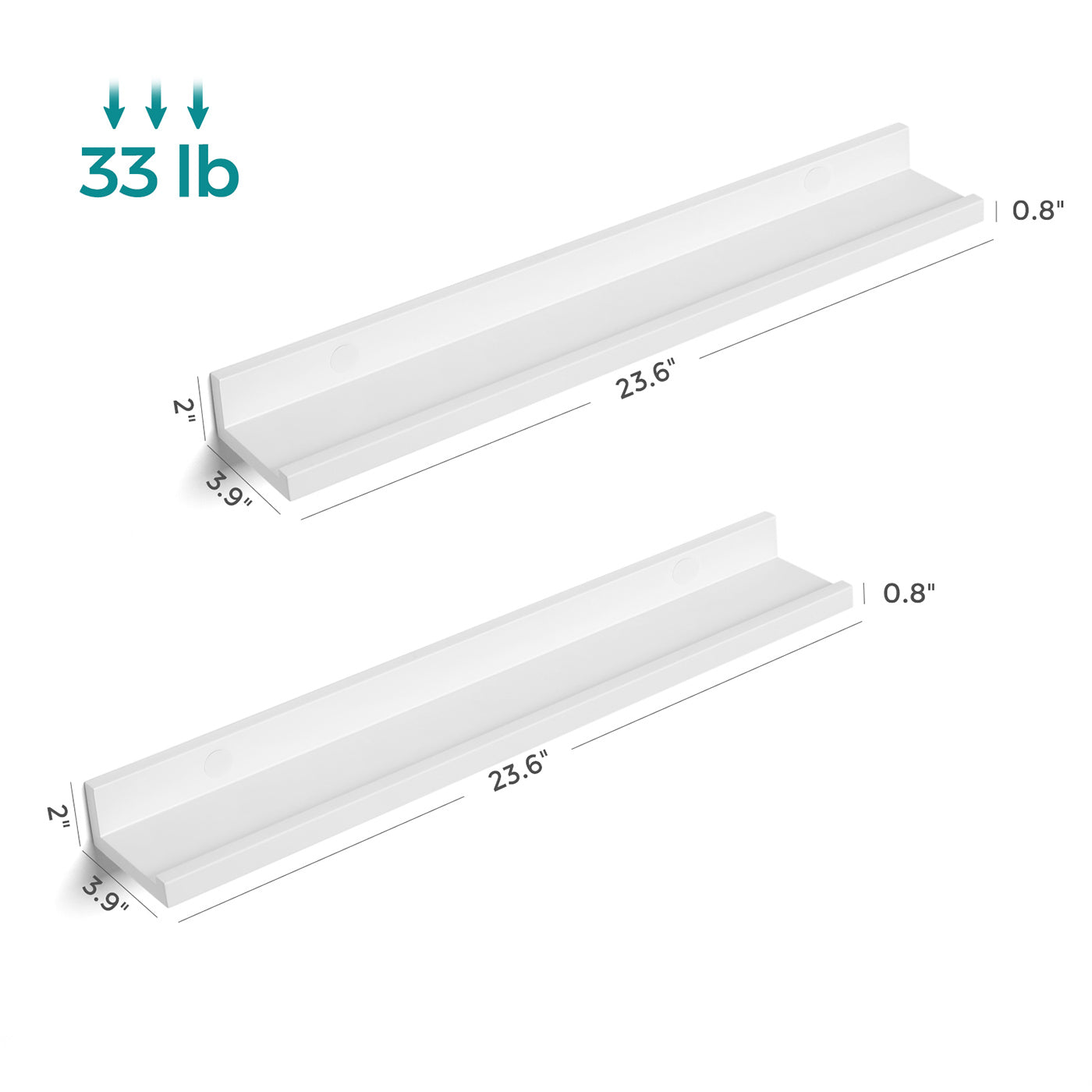 Floating Wall Shelf Set – MDF – White – High-Gloss Finish for Picture Frames and Books