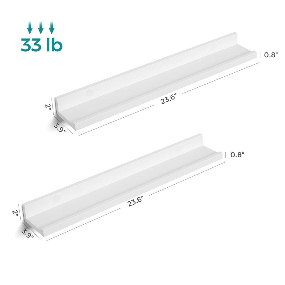 Floating Wall Shelf Set – MDF – White – High-Gloss Finish for Picture Frames and Books