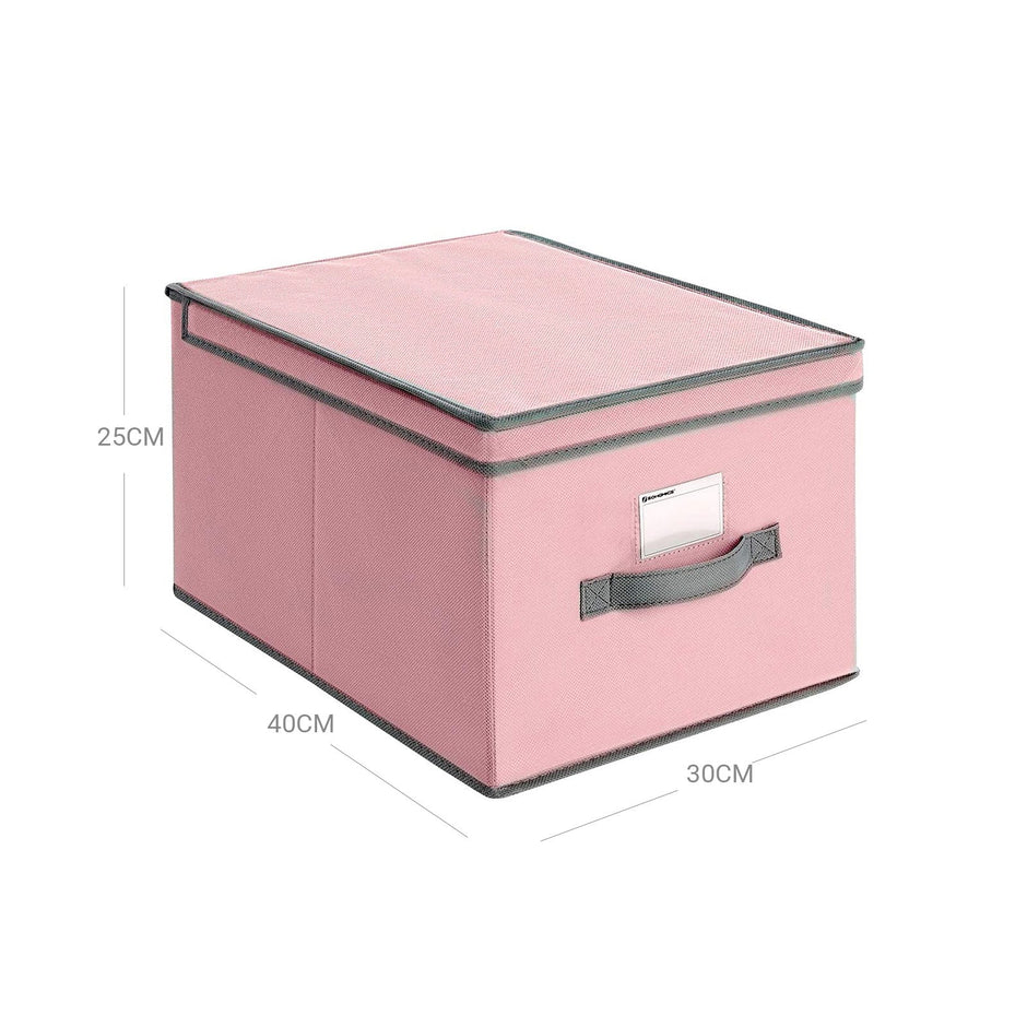 Storage Boxes – Fabric – Beige – Set of 3 with Label Holders and Lids