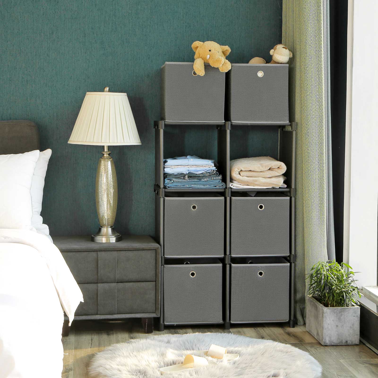 Ladder Storage Unit – Metal – Black – 6-Cube Modular Design with Storage Boxes