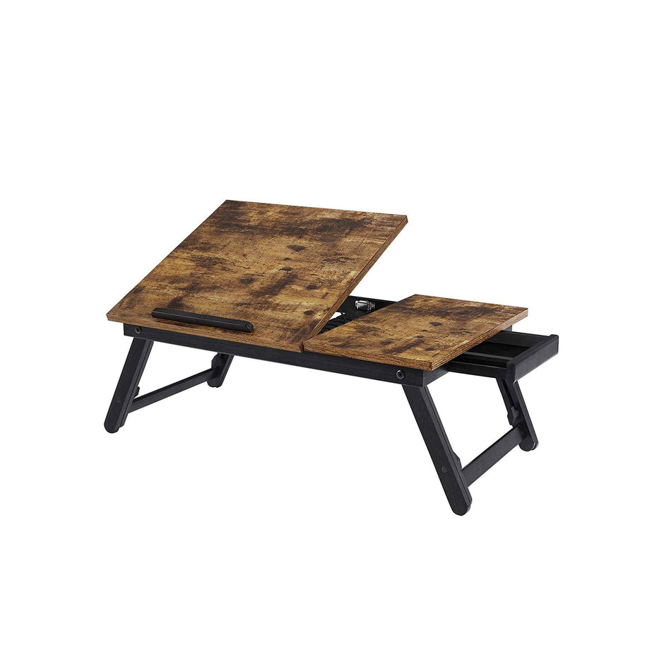 Laptop Desk – Wood – Rustic Brown – Adjustable Tilting Top with Folding Legs