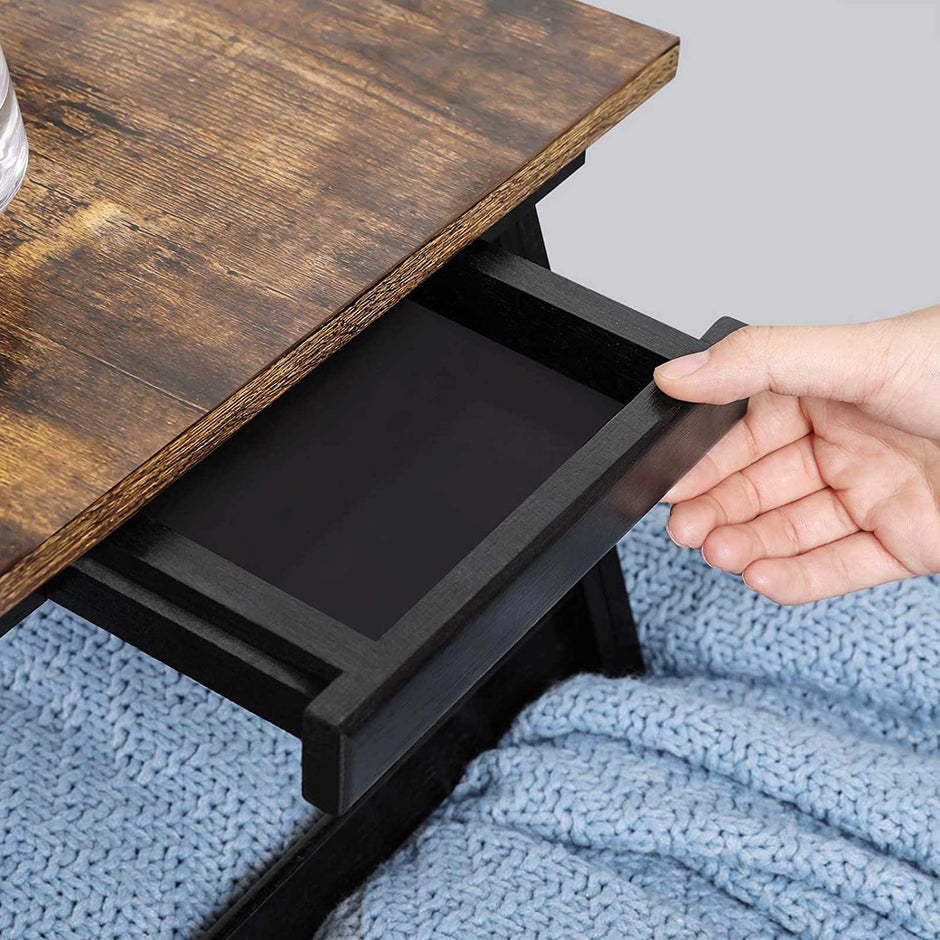Laptop Desk – Wood – Rustic Brown – Adjustable Tilting Top with Folding Legs