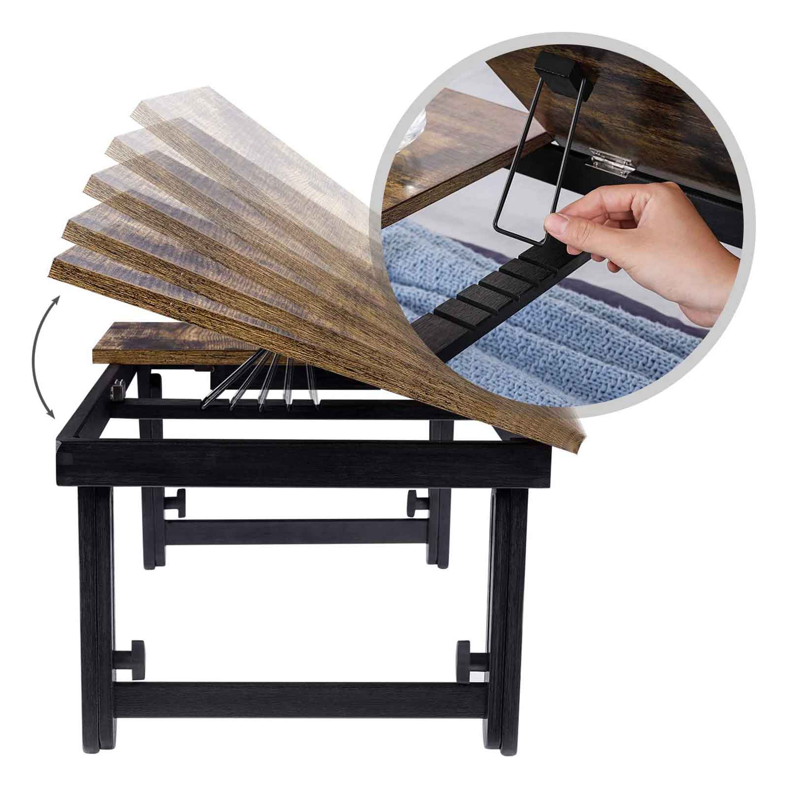Laptop Desk – Wood – Rustic Brown – Adjustable Tilting Top with Folding Legs