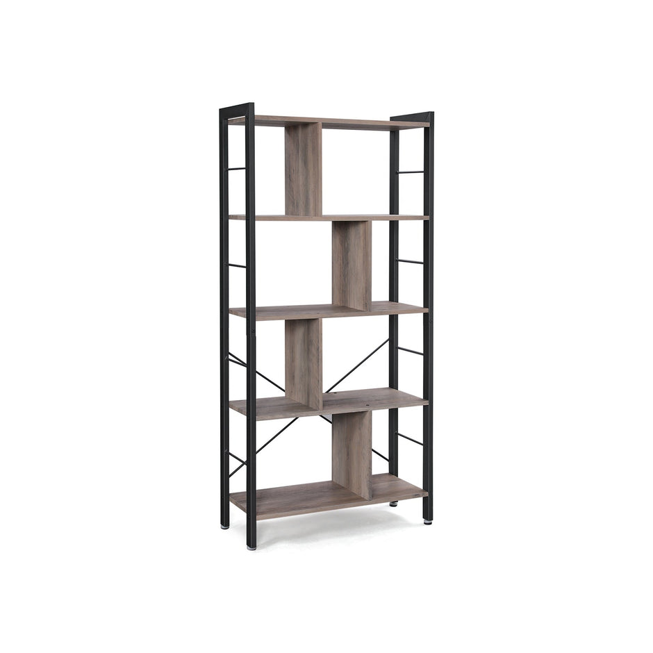 Large 4-Tier Bookcase – Steel – Greige and Black – Industrial Design with Stable Frame