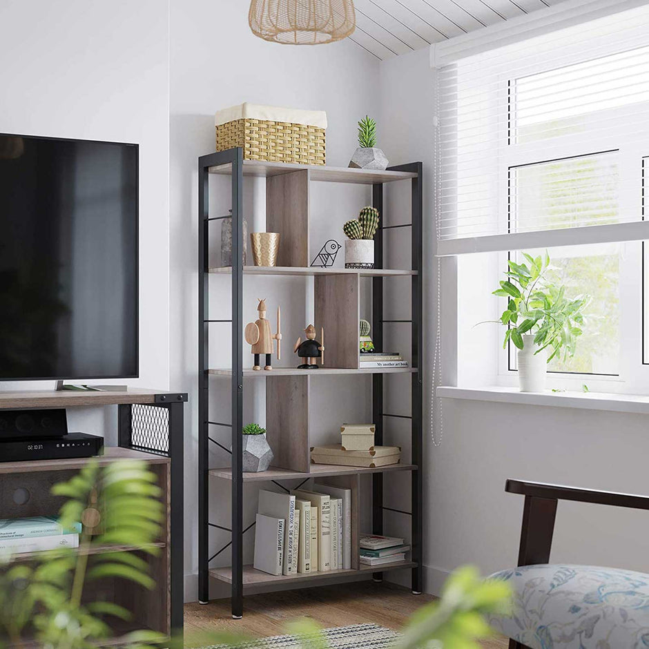 Large 4-Tier Bookcase – Steel – Greige and Black – Industrial Design with Stable Frame