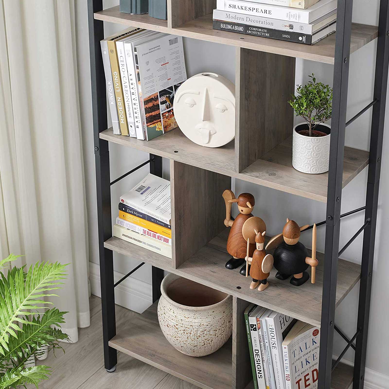 Large 4-Tier Bookcase – Steel – Greige and Black – Industrial Design with Stable Frame