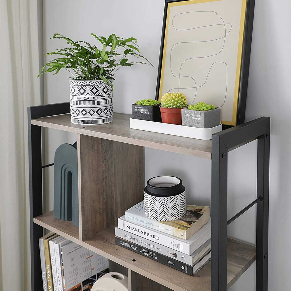 Large 4-Tier Bookcase – Steel – Greige and Black – Industrial Design with Stable Frame