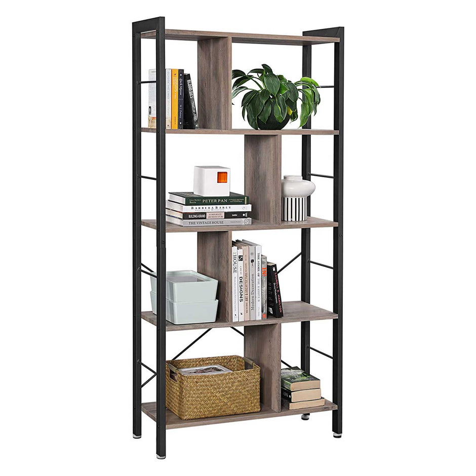 Large 4-Tier Bookcase – Steel – Greige and Black – Industrial Design with Stable Frame