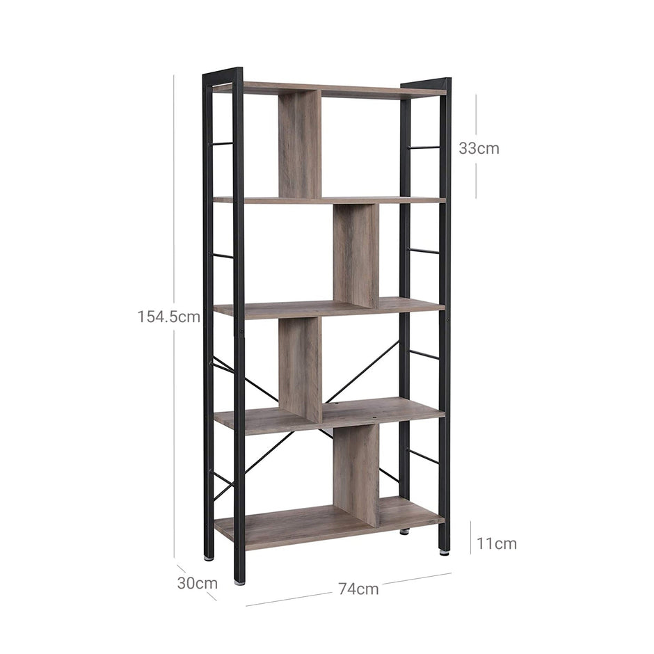 Large 4-Tier Bookcase – Steel – Greige and Black – Industrial Design with Stable Frame