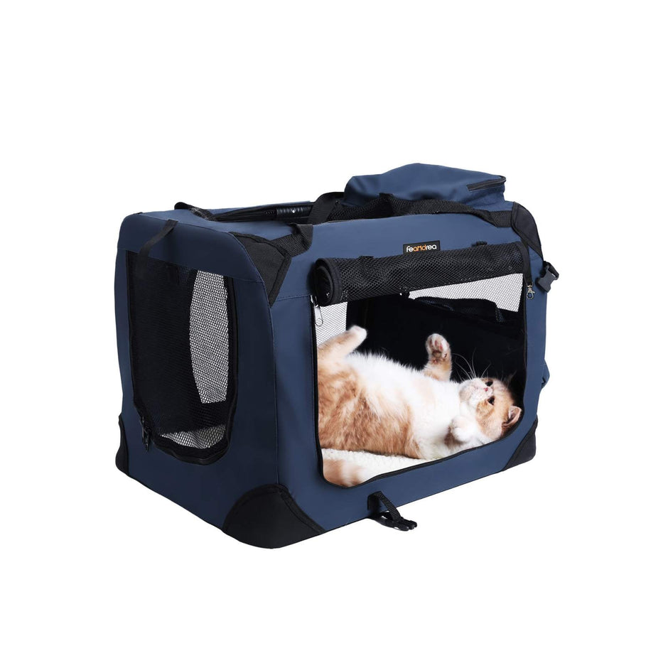 Large Folding Fabric Pet Carrier – Dark Blue – Spacious Design with Booster Seat Function
