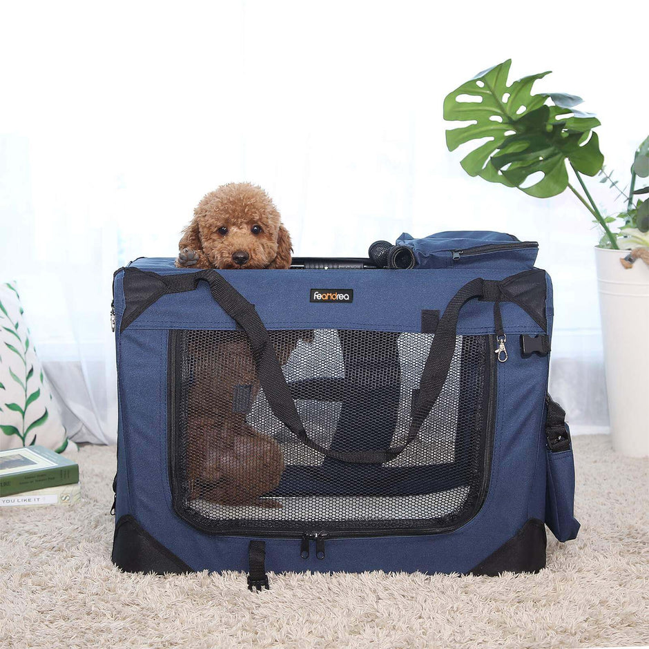 Large Folding Fabric Pet Carrier – Dark Blue – Spacious Design with Booster Seat Function