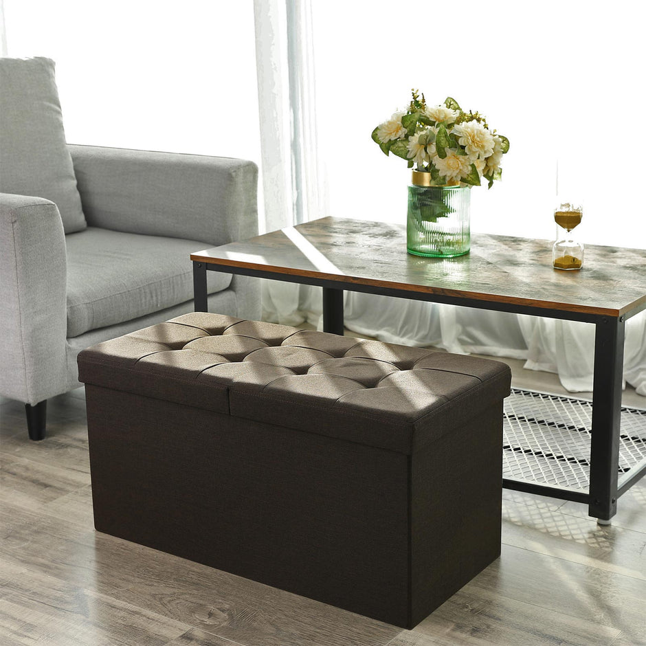 Storage Ottoman – Fabric – Brown – Foldable with 80L Capacity