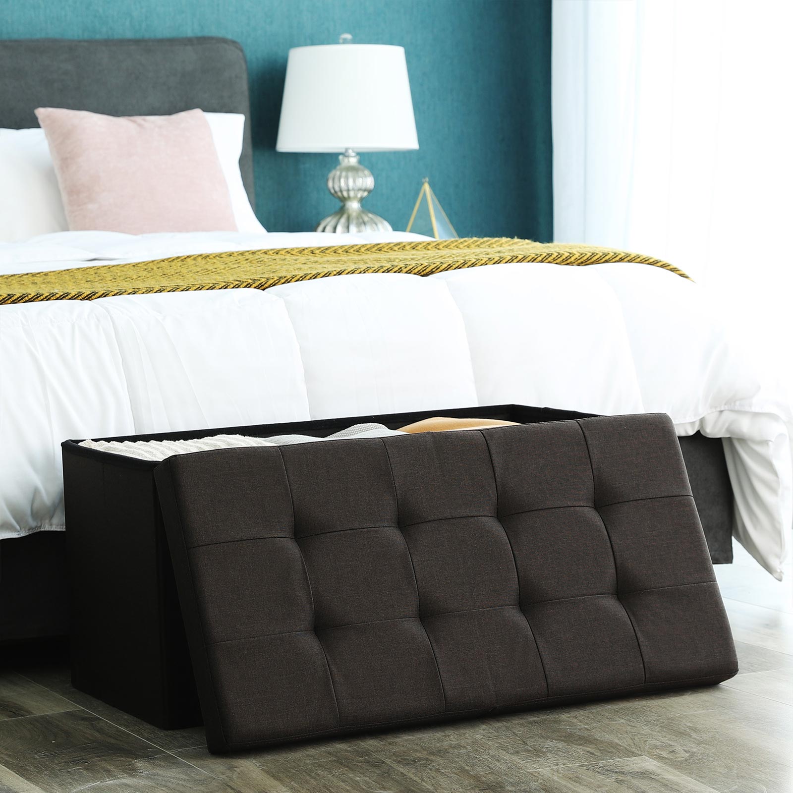 Storage Ottoman – Fabric – Brown – Foldable with 80L Capacity