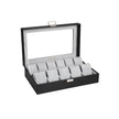 Watch Box – PU – Black – Large Compartment with Glass Window and Velvet Lining