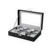 Watch Box – PU – Black – Large Compartment with Glass Window and Velvet Lining