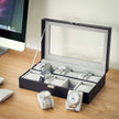 Watch Box – PU – Black – Large Compartment with Glass Window and Velvet Lining