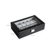 Watch Box – PU – Black – Large Compartment with Glass Window and Velvet Lining