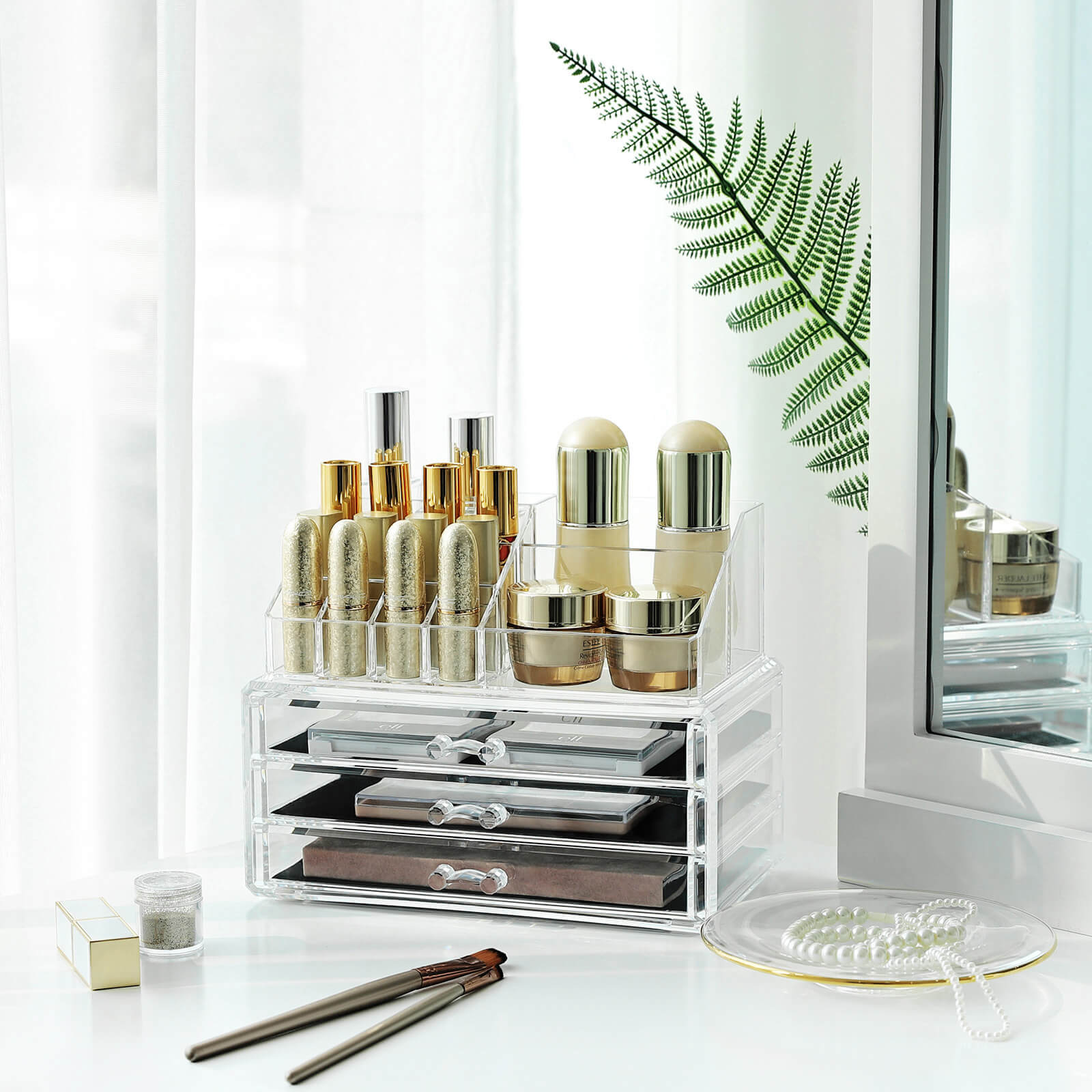 Makeup Organiser – Acrylic – Clear – Large 3-Drawer Design