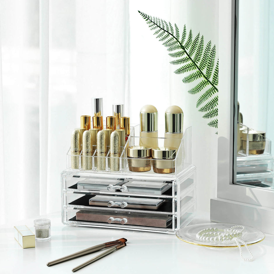 Makeup Organiser – Acrylic – Clear – Large 3-Drawer Design