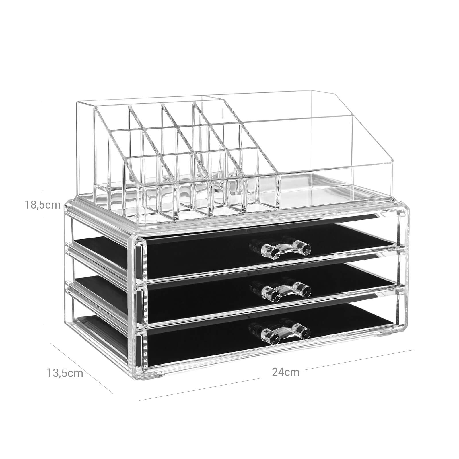 Makeup Organiser – Acrylic – Clear – Large 3-Drawer Design