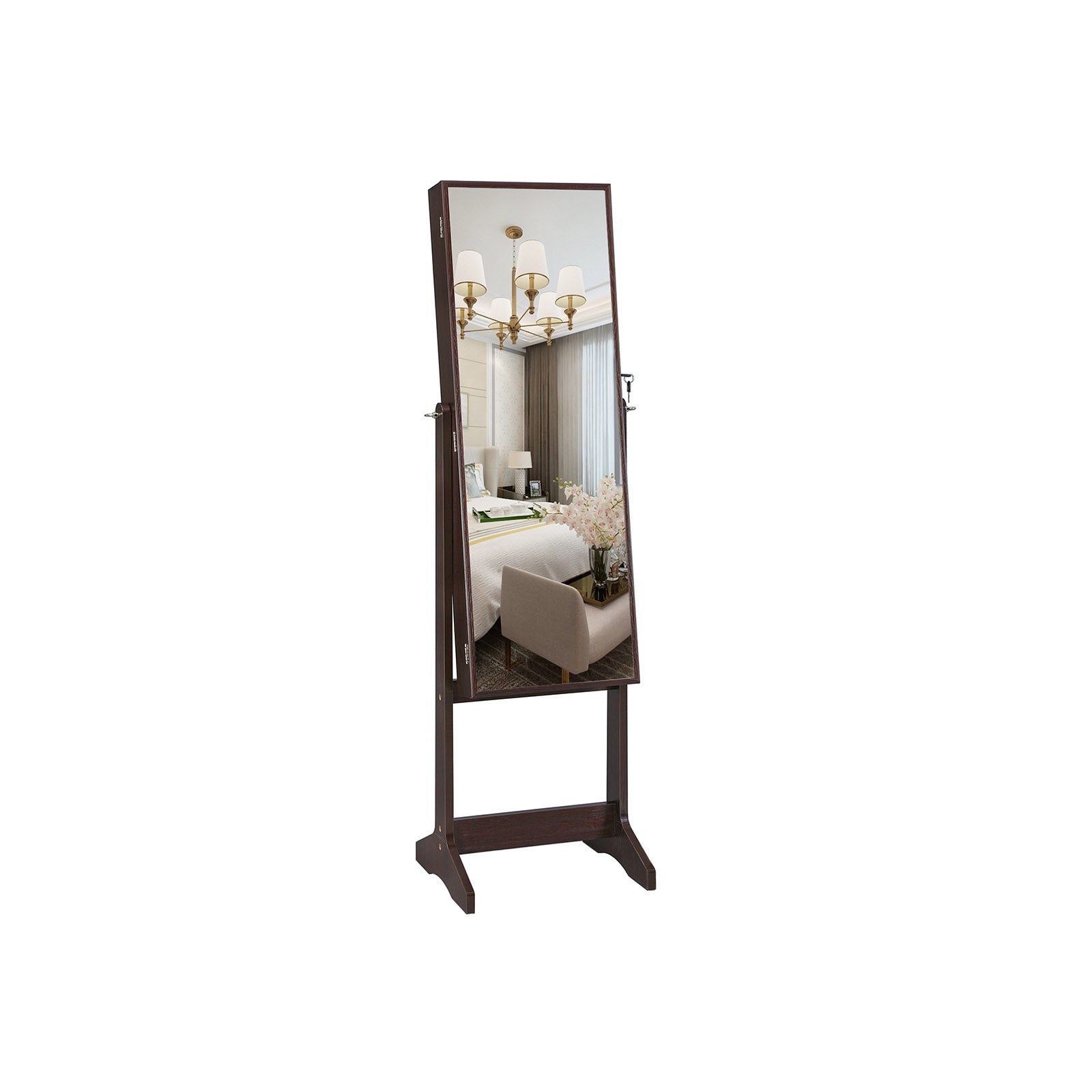 Jewelry Armoire – Wood – Brown – Full Length Mirror with Simple Assembly