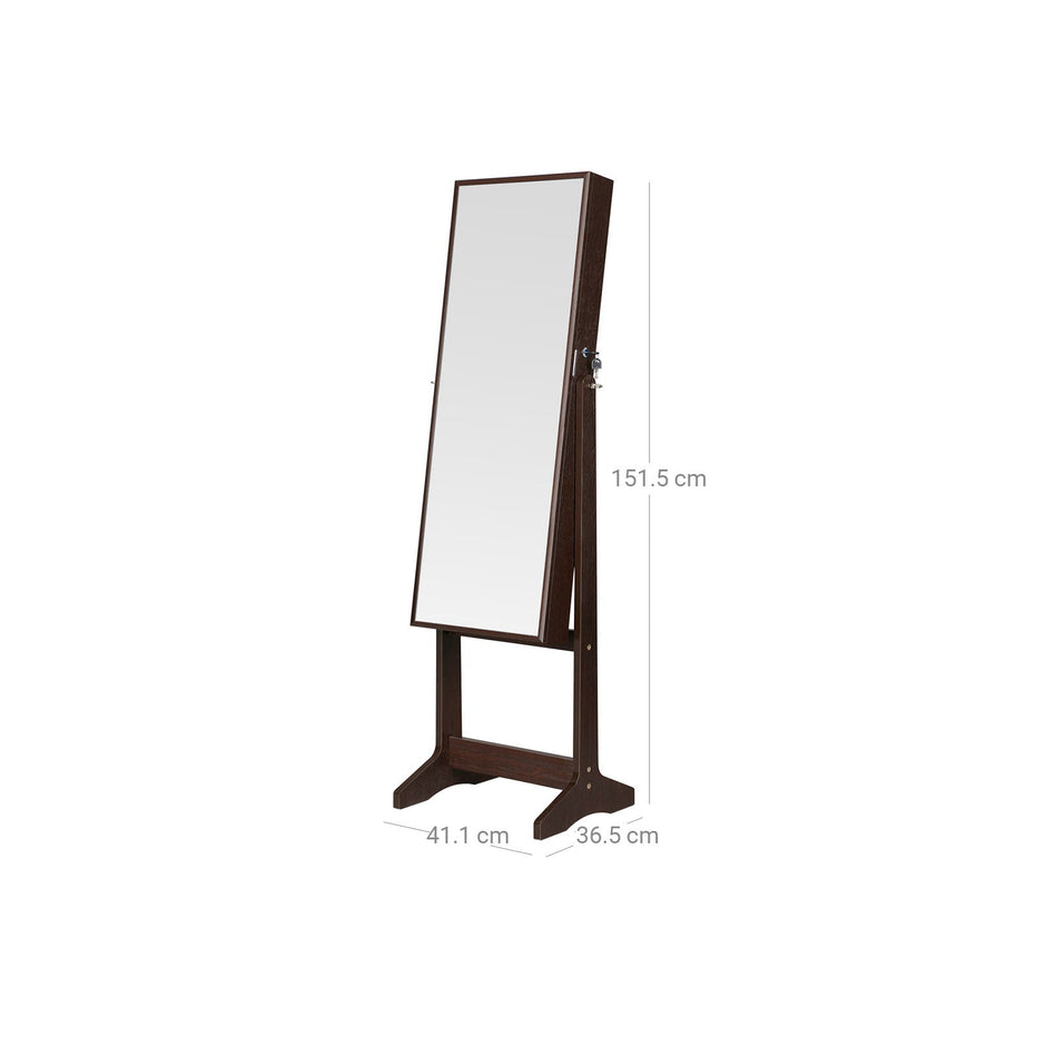 Jewelry Armoire – Wood – Brown – Full Length Mirror with Simple Assembly