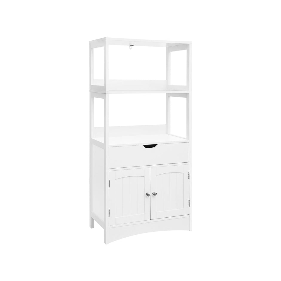 Large Storage Cabinet – Engineered Wood – White – With Drawer and Open Shelves