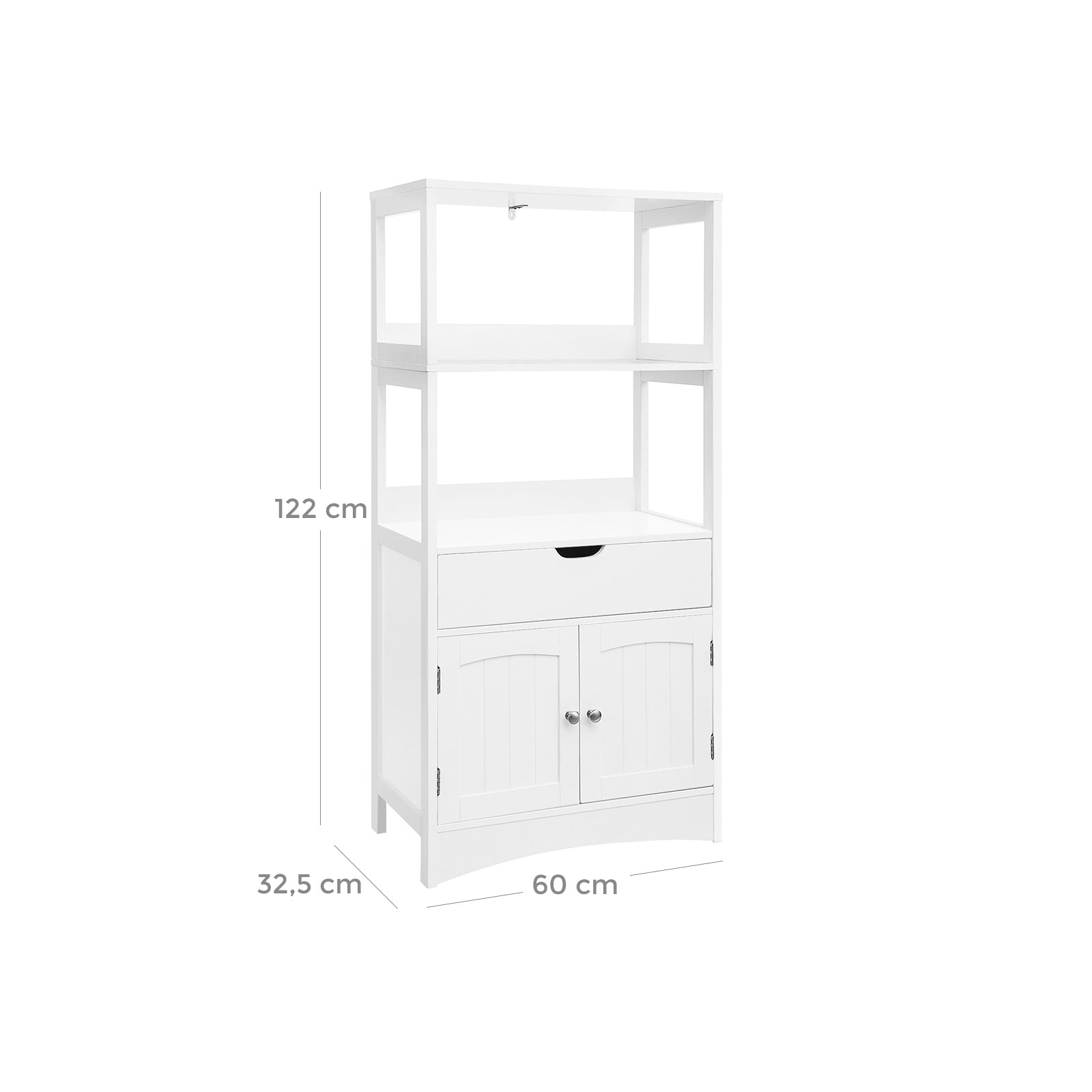 Large Storage Cabinet – Engineered Wood – White – With Drawer and Open Shelves